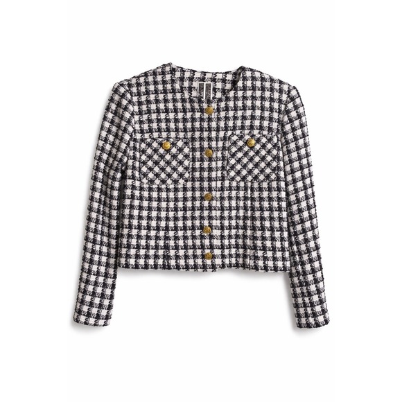 Julian Taylor Jackets & Blazers - Julian Taylor Black White Tweed Jacket Blazer Gold Buttons Cropped Women's 10